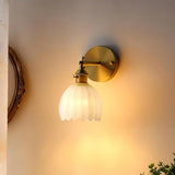 Vintage Brass Tulip Glass Wall Sconce