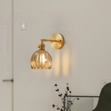 Vintage Brass Tulip Glass Wall Sconce