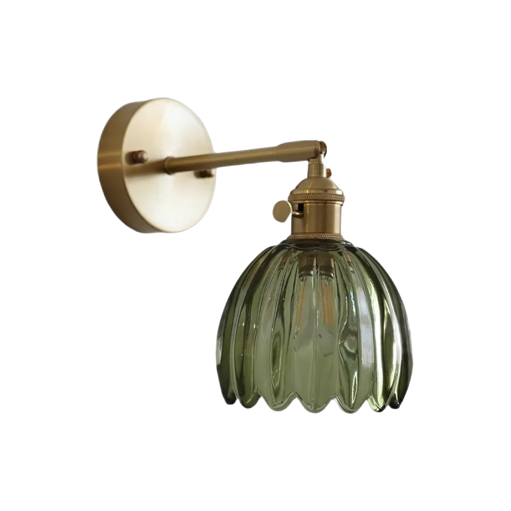 Vintage Brass Tulip Glass Wall Sconce