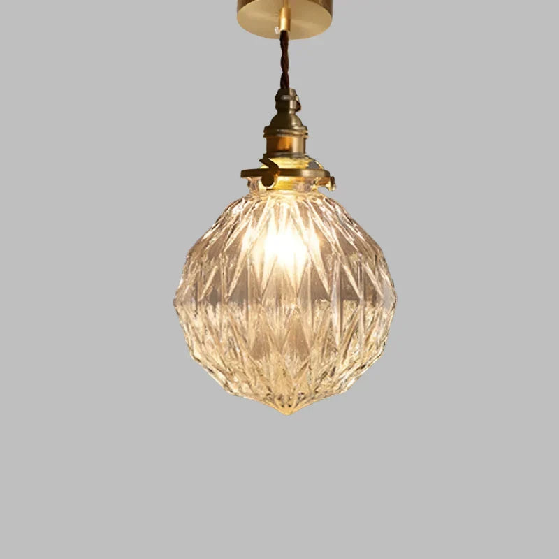 Vintage Copper Glass Globe Pendant Light
