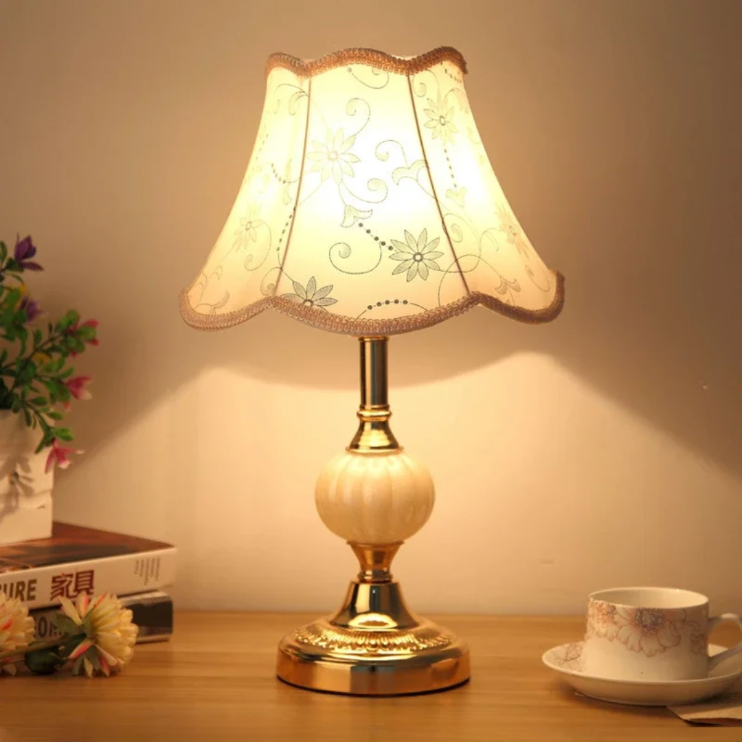 Vintage Floral Fabric Table Lamp Glass