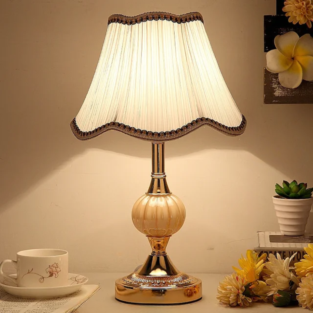 Vintage Floral Fabric Table Lamp Glass