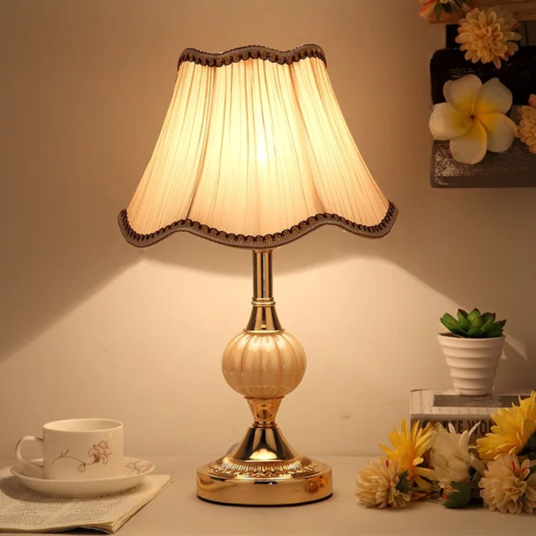 Vintage Floral Fabric Table Lamp Glass