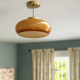 Vintage Glass Ceiling Light with Brass Rod