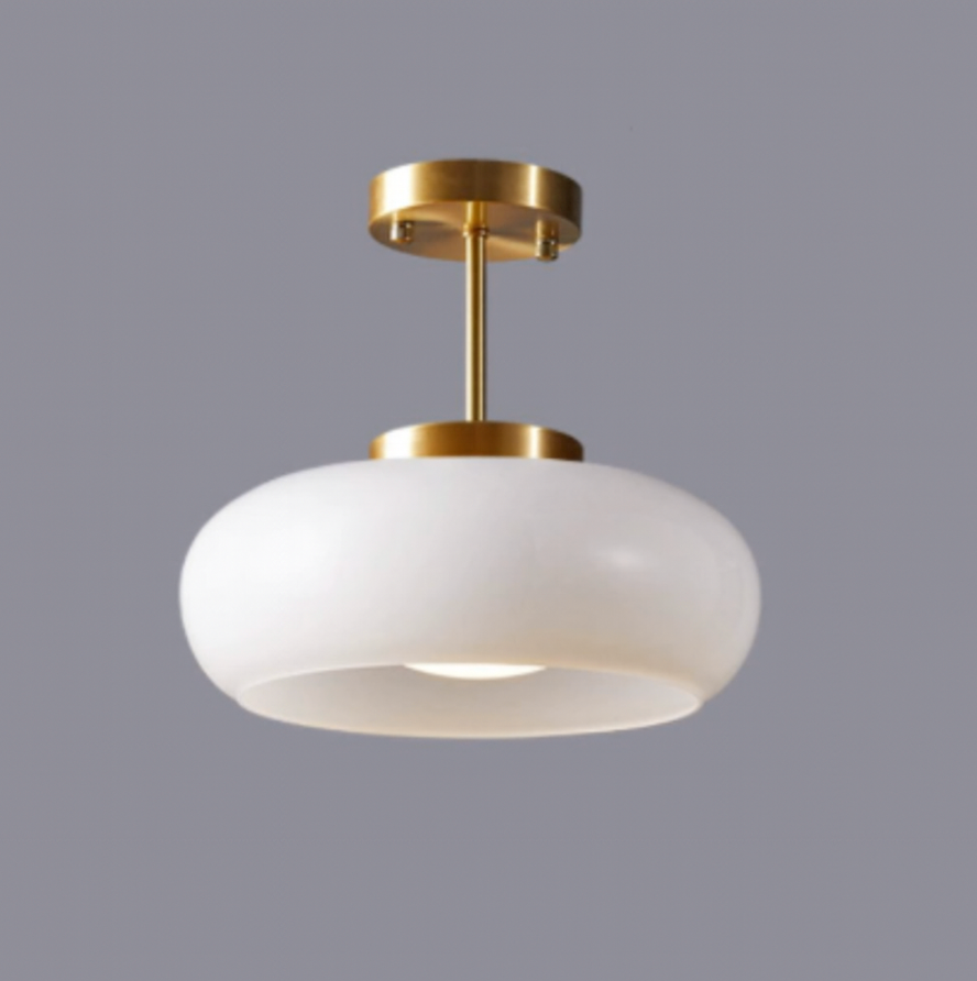 Vintage Glass Ceiling Light with Brass Rod