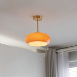 Vintage Glass Ceiling Light with Brass Rod