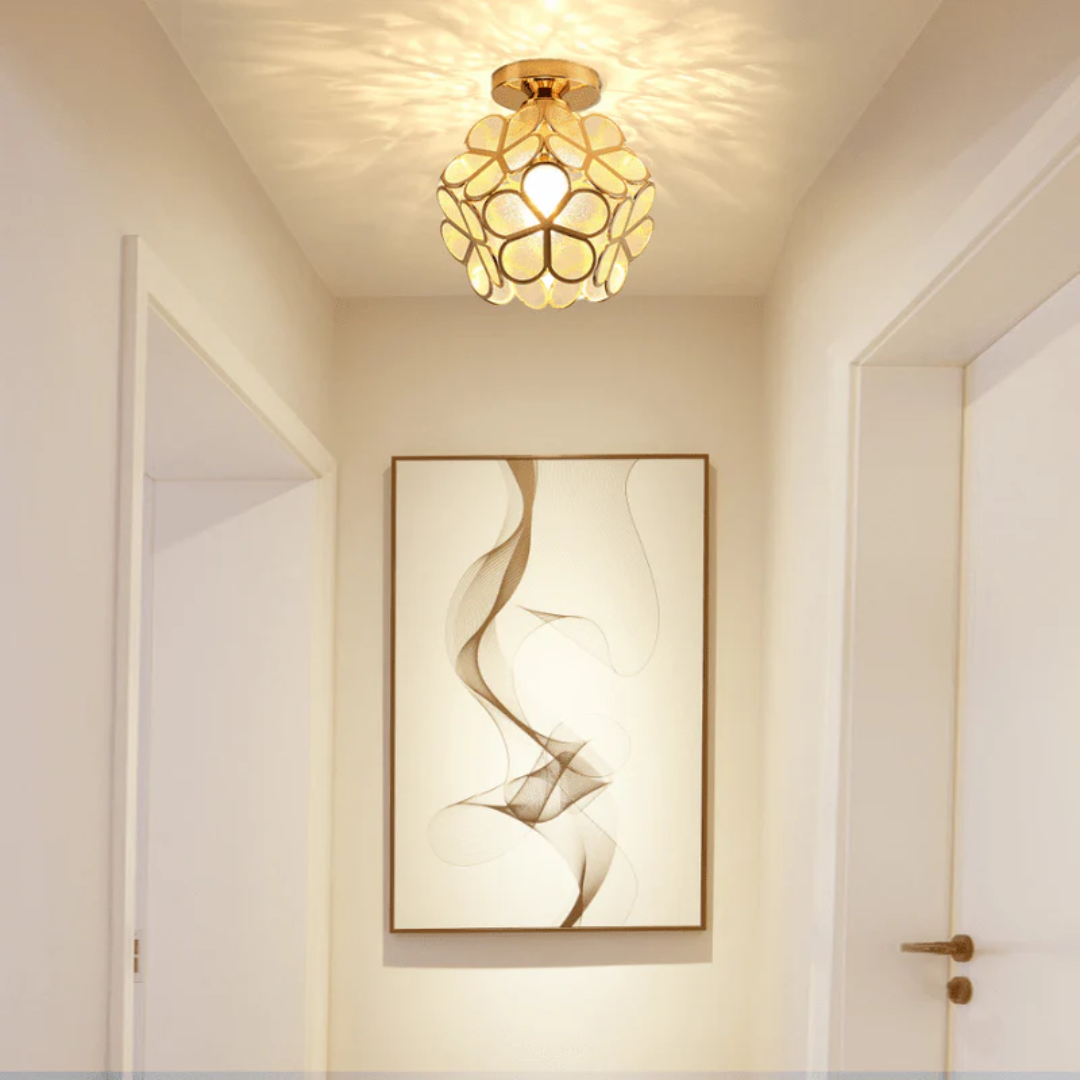 Vintage Iron Ceiling Light with Floral Shade
