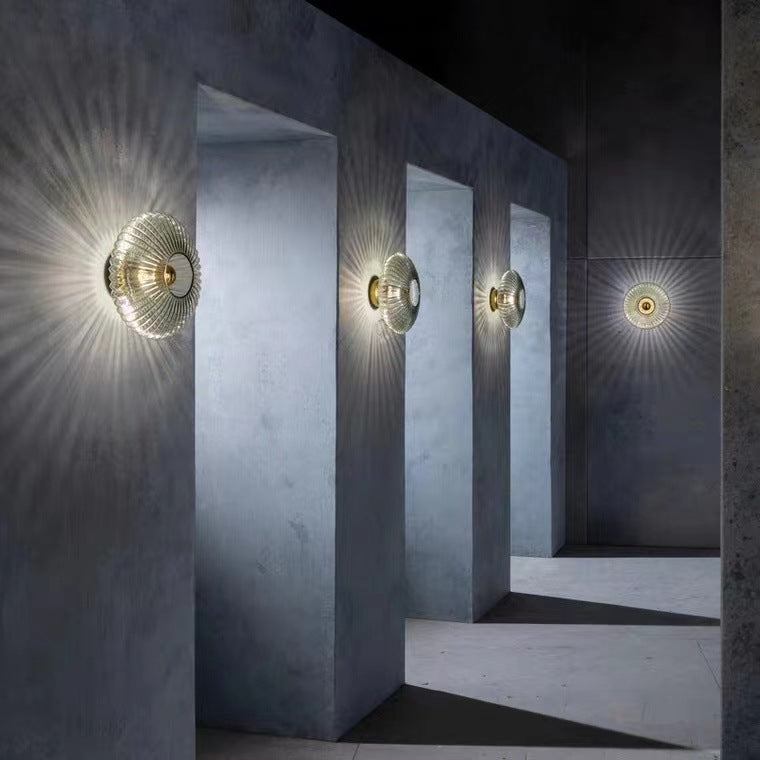 Vintage Ribbed Glass Round LED Wall Sconce