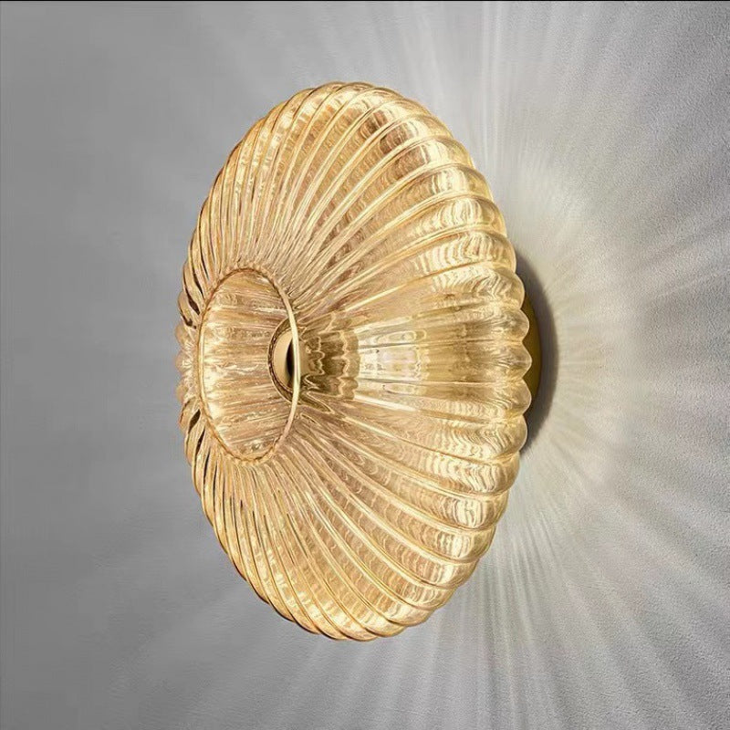Vintage Ribbed Glass Round LED Wall Sconce