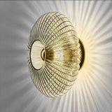 Vintage Ribbed Glass Round LED Wall Sconce