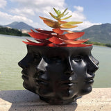 White Ceramic Face Planter Sculpted Design