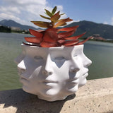 White Ceramic Face Planter Sculpted Design