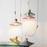 Wood and Cement Scalloped Pendant Light