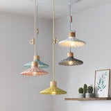 Wood and Cement Scalloped Pendant Light