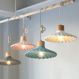 Wood and Cement Scalloped Pendant Light