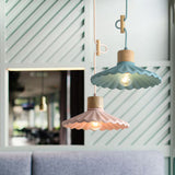 Wood and Cement Scalloped Pendant Light