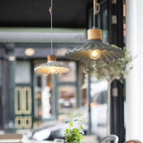 Wood and Cement Scalloped Pendant Light
