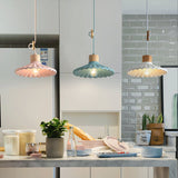 Wood and Cement Scalloped Pendant Light