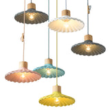 Wood and Cement Scalloped Pendant Light