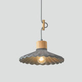 Wood and Cement Scalloped Pendant Light