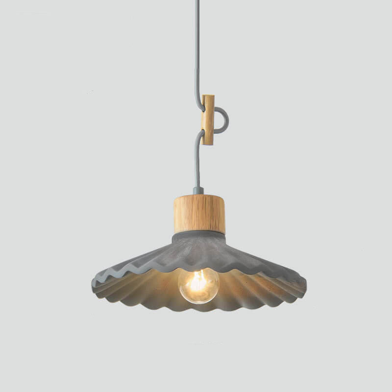 Wood and Cement Scalloped Pendant Light