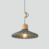 Wood and Cement Scalloped Pendant Light