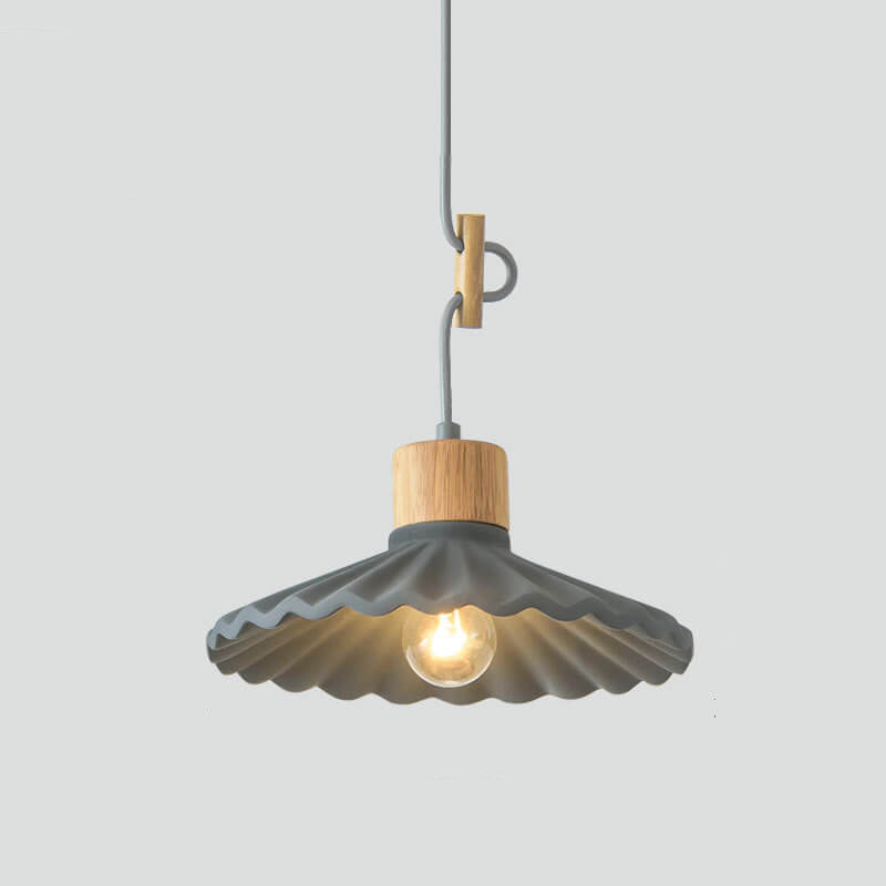 Wood and Cement Scalloped Pendant Light