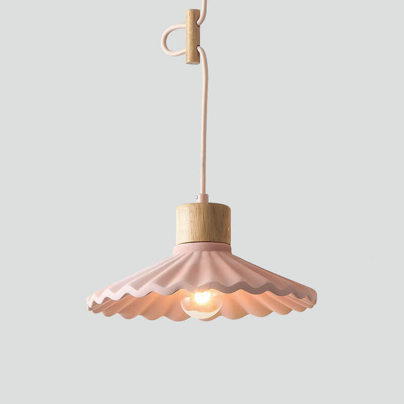 Wood and Cement Scalloped Pendant Light