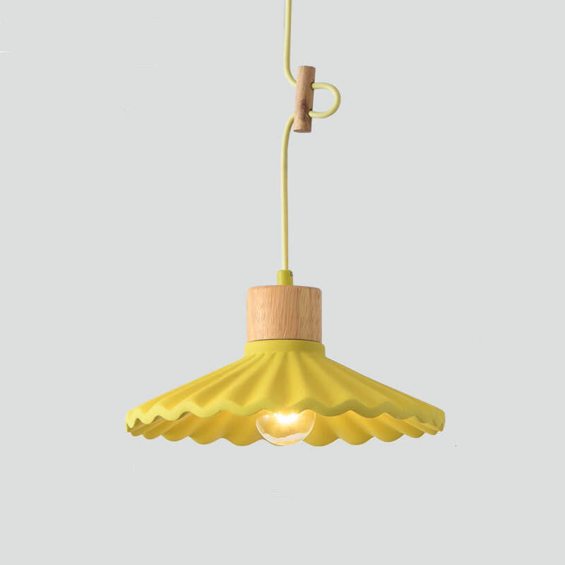 Wood and Cement Scalloped Pendant Light