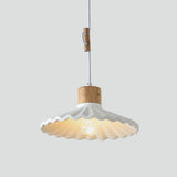 Wood and Cement Scalloped Pendant Light