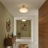 Wooden Dome Glass Semi Flush Ceiling Light