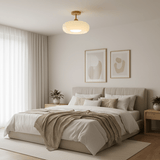 Wooden Dome Glass Semi Flush Ceiling Light