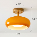 Wooden Dome Glass Semi Flush Ceiling Light