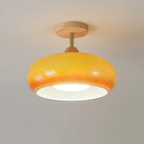 Wooden Dome Glass Semi Flush Ceiling Light