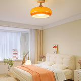 Wooden Dome Glass Semi Flush Ceiling Light