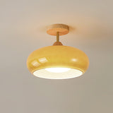Wooden Dome Glass Semi Flush Ceiling Light