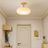 Wooden Dome Glass Semi Flush Ceiling Light