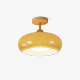 Wooden Dome Glass Semi Flush Ceiling Light