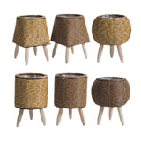 Woven Rattan Flower Stand with Wooden Legs