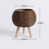 Woven Rattan Flower Stand with Wooden Legs