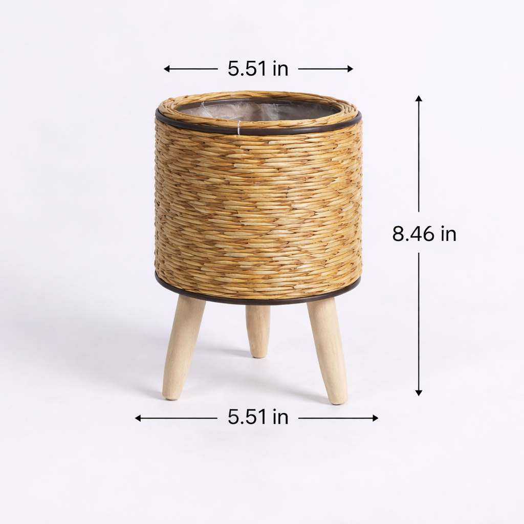 Woven Rattan Flower Stand with Wooden Legs