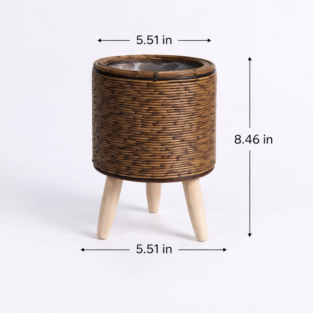 Woven Rattan Flower Stand with Wooden Legs