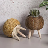 Woven Rattan Flower Stand with Wooden Legs