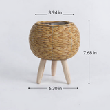 Woven Rattan Flower Stand with Wooden Legs